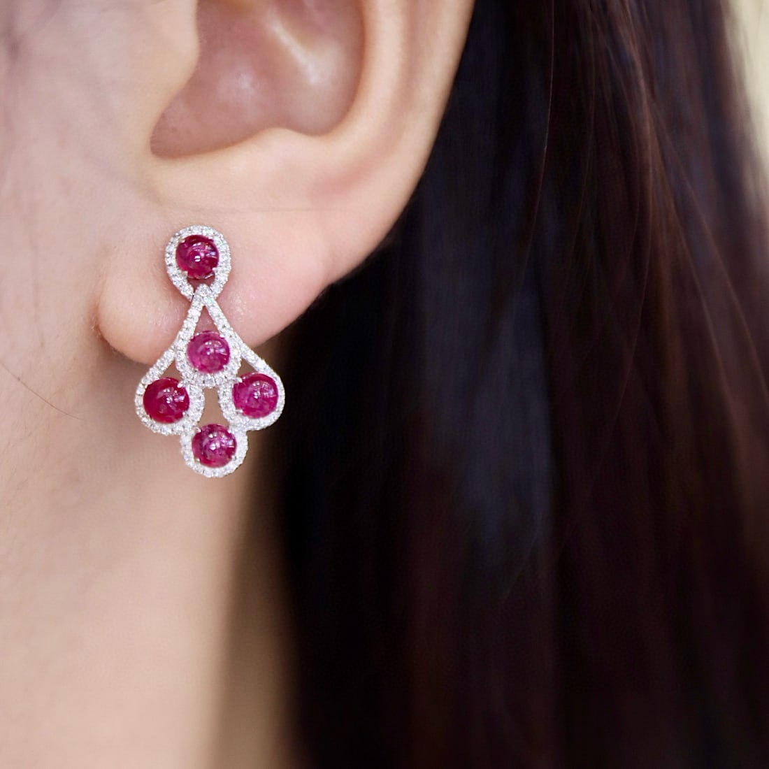 14k Gold 3.34 Ctw Natural Ruby & Diamond Earrings - 5