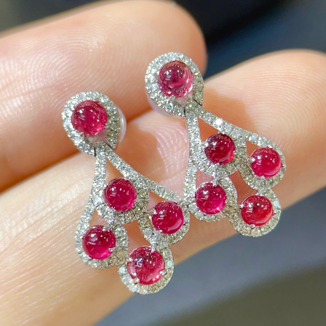 14k Gold 3.34 Ctw Natural Ruby & Diamond Earrings - 7