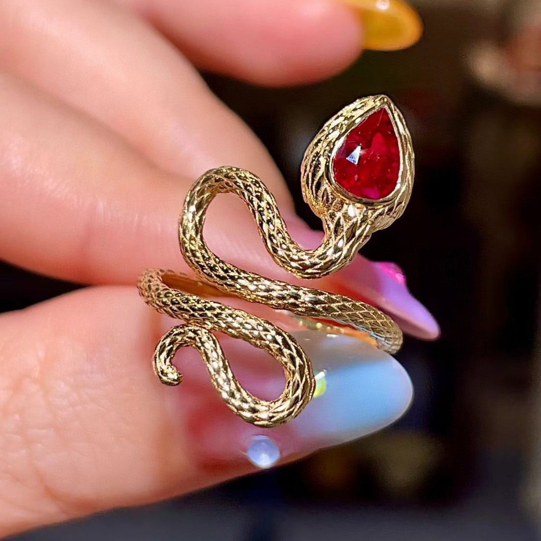 14k Gold 0.7 Ct Vivid Red Natural Ruby Ring: Ref:231088166 // gold content:14k gold // ring size:7. 25us // // main gemstone:ruby // shape:pear // carat weight:0. 7ct // color:vivid red // treatment:natural // Condition: New Low Estimate: