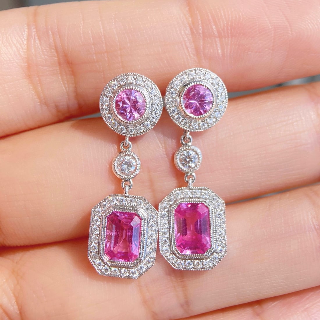 14k Gold 3.24 Ctw Natural Sapphire & Diamond Earrings - 2