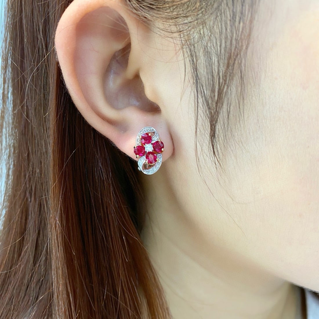 14k Gold 3.34 Ctw Natural Ruby & Diamond Earrings - 3