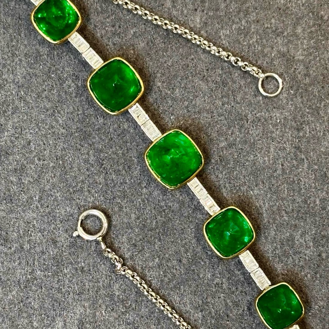 14k Gold 7 Ct Vivid Green Natural Emerald & Diamond Bracelet - 6