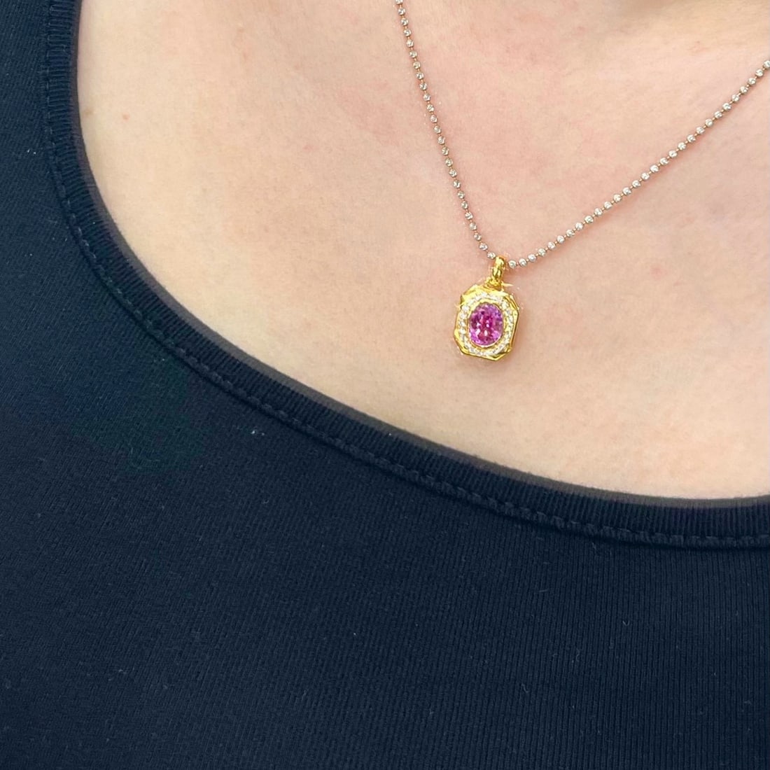 14k Gold 1.58 Ctw Natural Padparadscha Sapphire & Diamond Pendant( Without Chain ) - 5