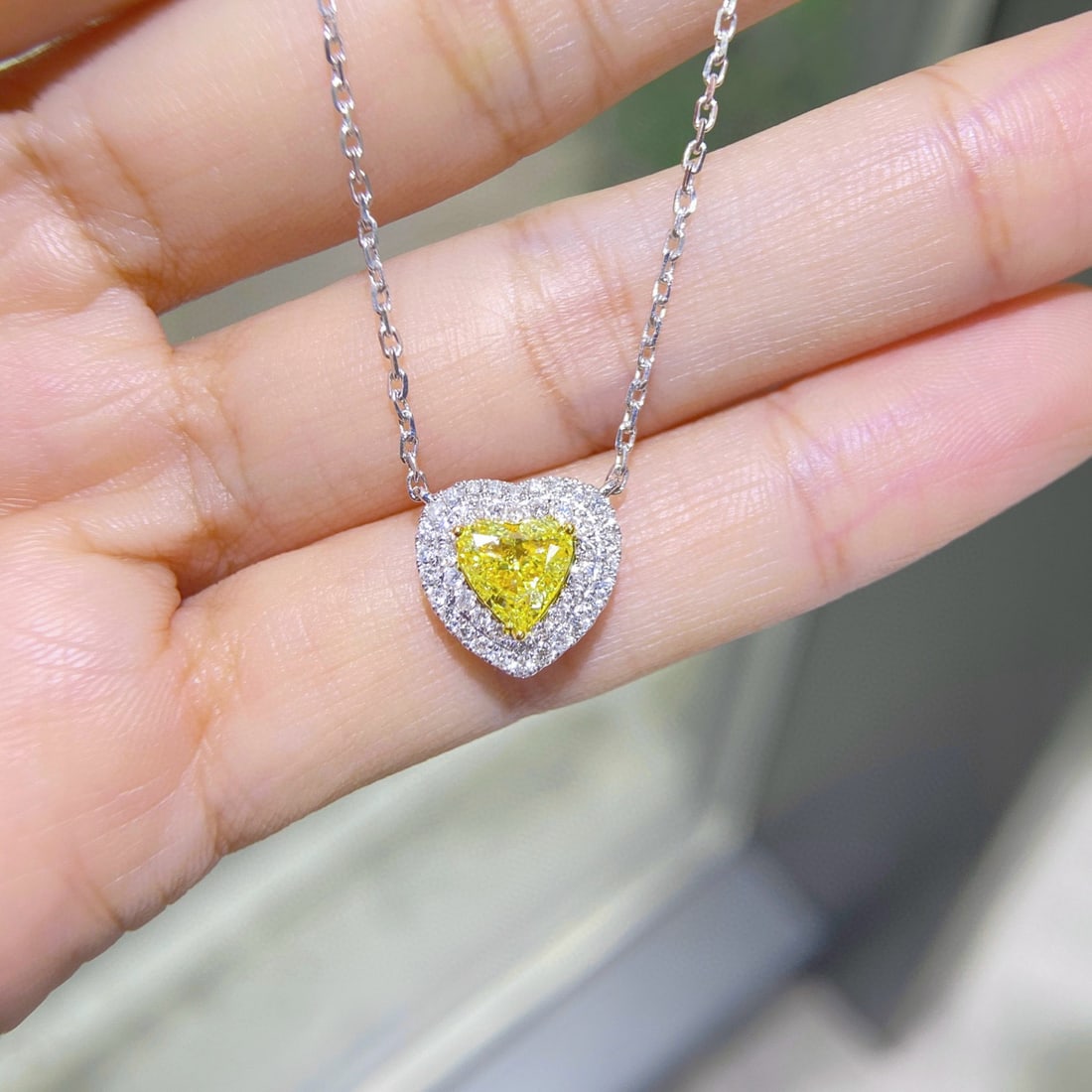 Gia Certified 14k Gold 1.30 Ctw Natural Yellow Diamond & Diamond Necklace (1 of 4)