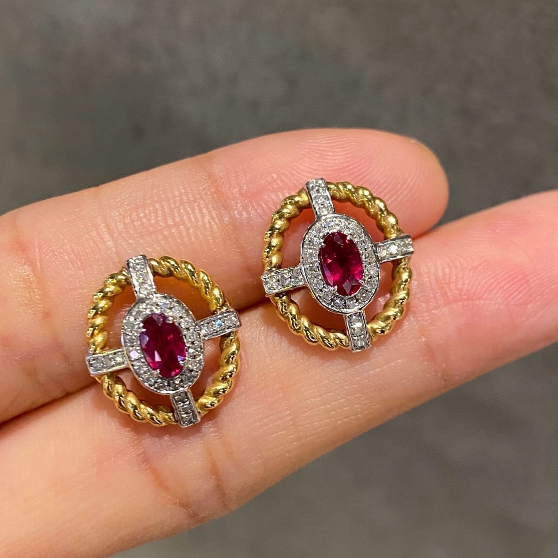14k Gold 0.76 Ctw Natural Ruby & Diamond Earrings - 2