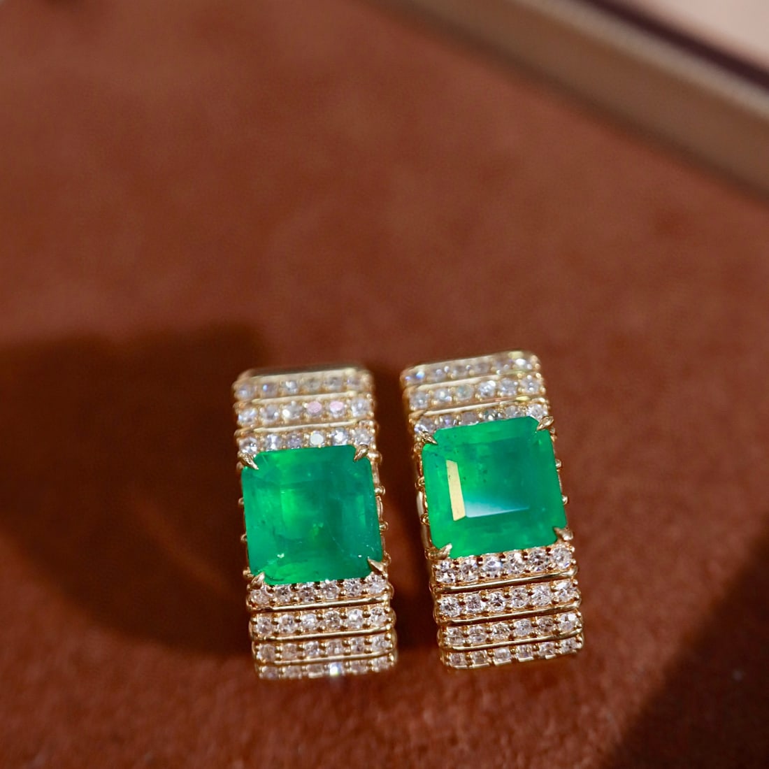14k Gold 2.82 Ctw Natural Emerald & Diamond Earrings - 2
