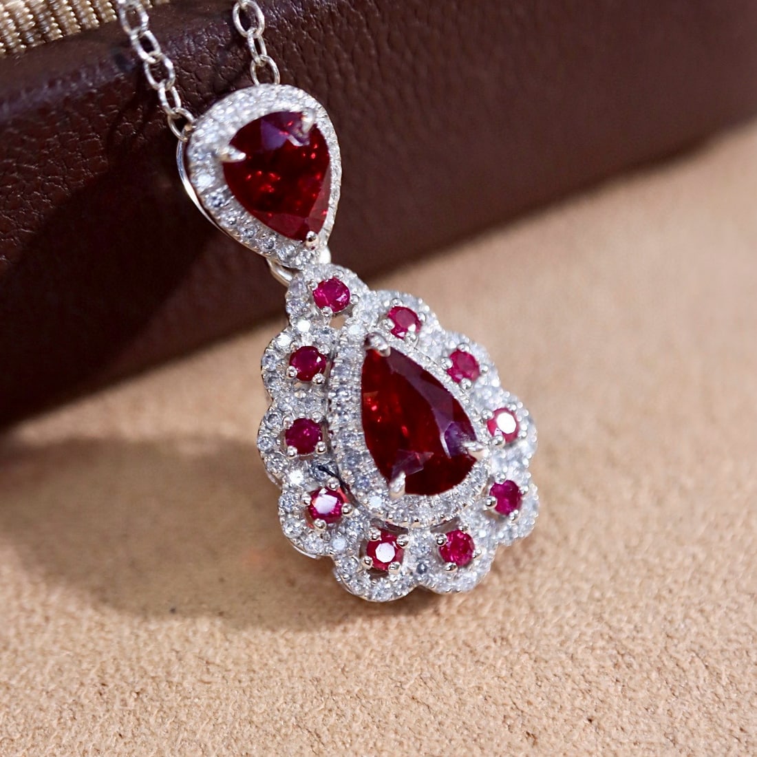 14k Gold 1.71 Ctw Natural Ruby & Diamond Pendant( Without Chain ) - 2