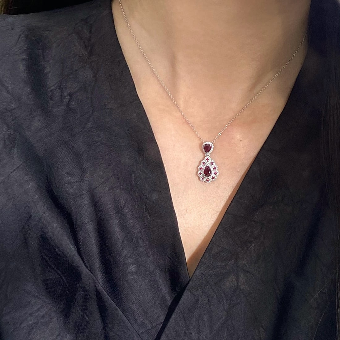 14k Gold 1.71 Ctw Natural Ruby & Diamond Pendant( Without Chain ) - 4