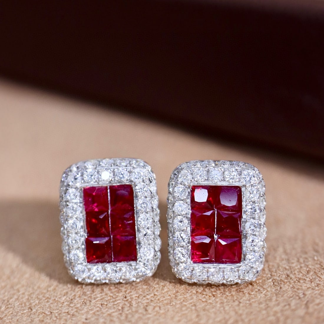 14k Gold 1.86 Ctw Natural Ruby & Diamond Earrings: Ref:231088243 // gold content:14k gold // main gemstone:ruby // shape:princess // carat weight:1. 20ct // color:red // treatment:natural // // adjacent gemstone 2 : diamond // shape:round // carat