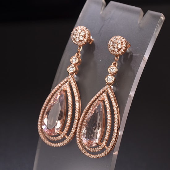 14k Gold 7.31 Ctw Natural Morganite & Diamond Earrings - 2
