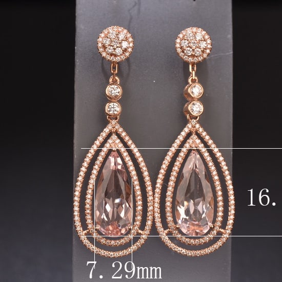 14k Gold 7.31 Ctw Natural Morganite & Diamond Earrings - 6