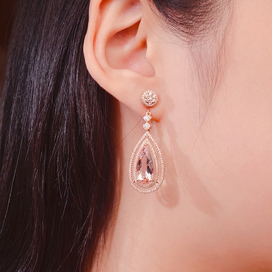14k Gold 7.31 Ctw Natural Morganite & Diamond Earrings - 7