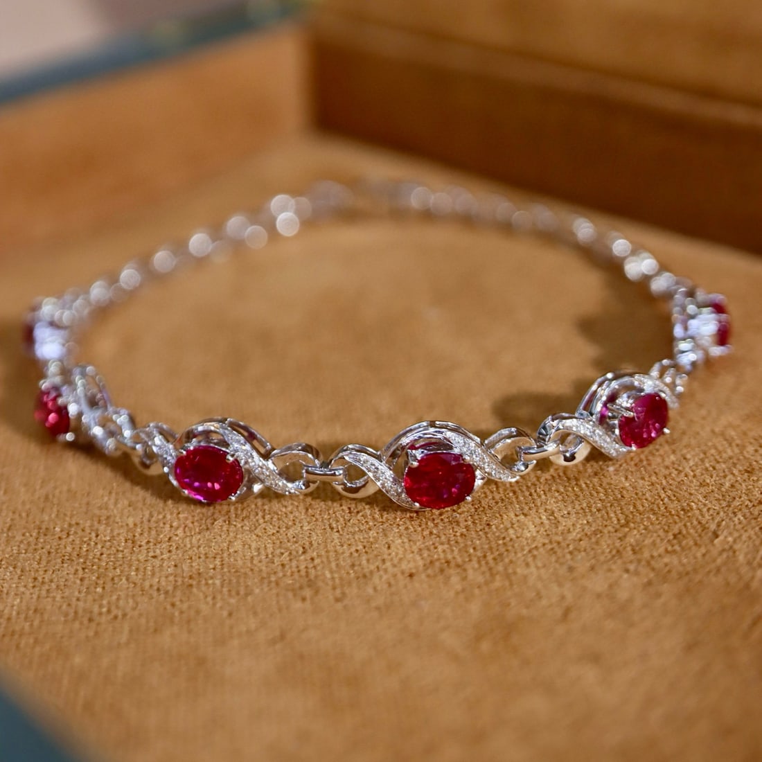 14k Gold 2.83 Ctw Natural Ruby & Diamond Bracelet - 7