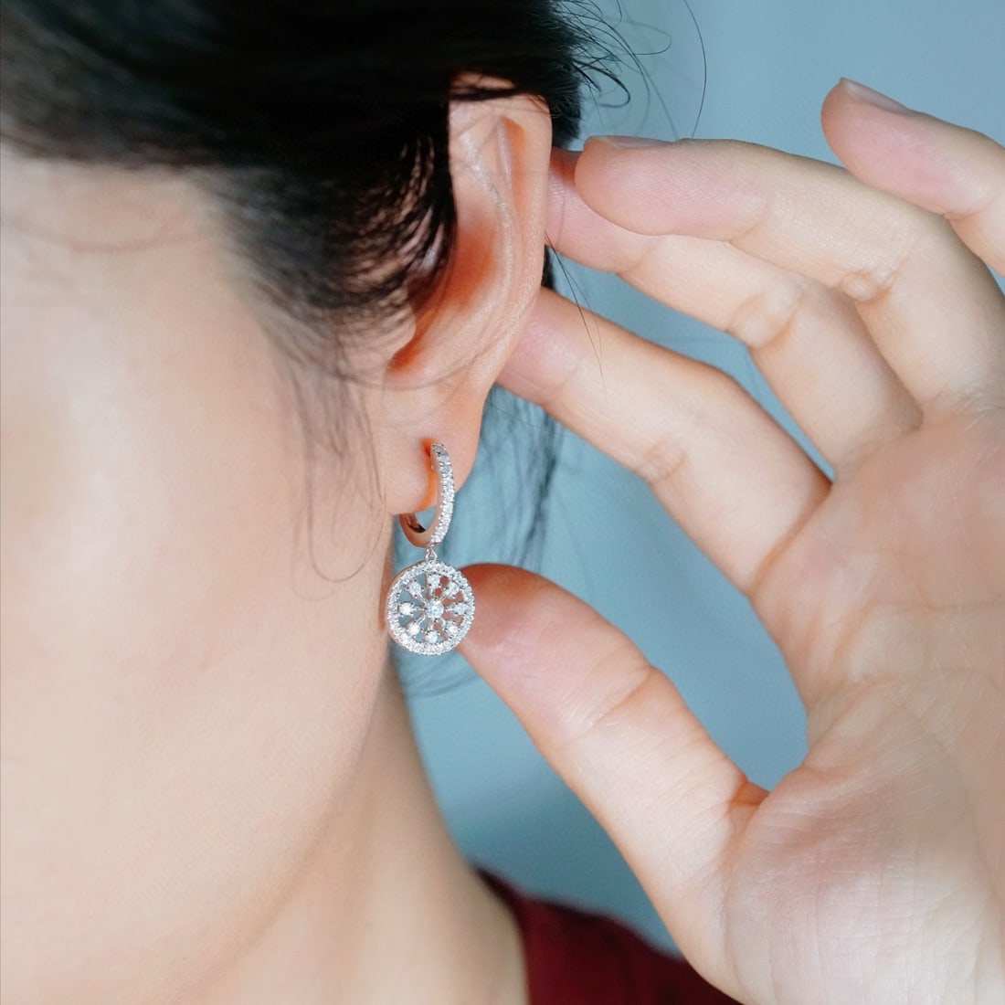 14k Gold 0.90 Ct Natural H Diamond Earrings - 5