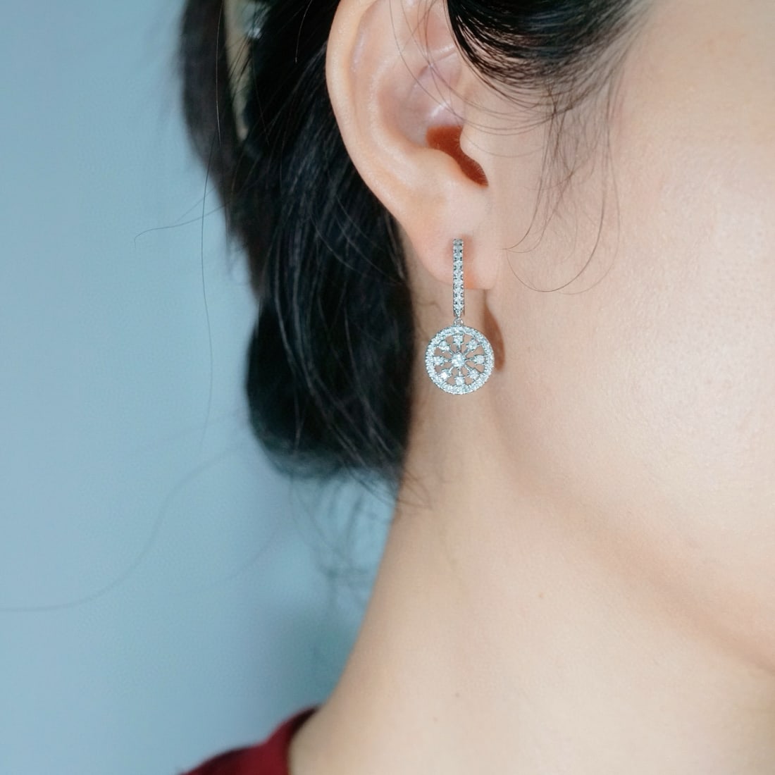 14k Gold 0.90 Ct Natural H Diamond Earrings - 6