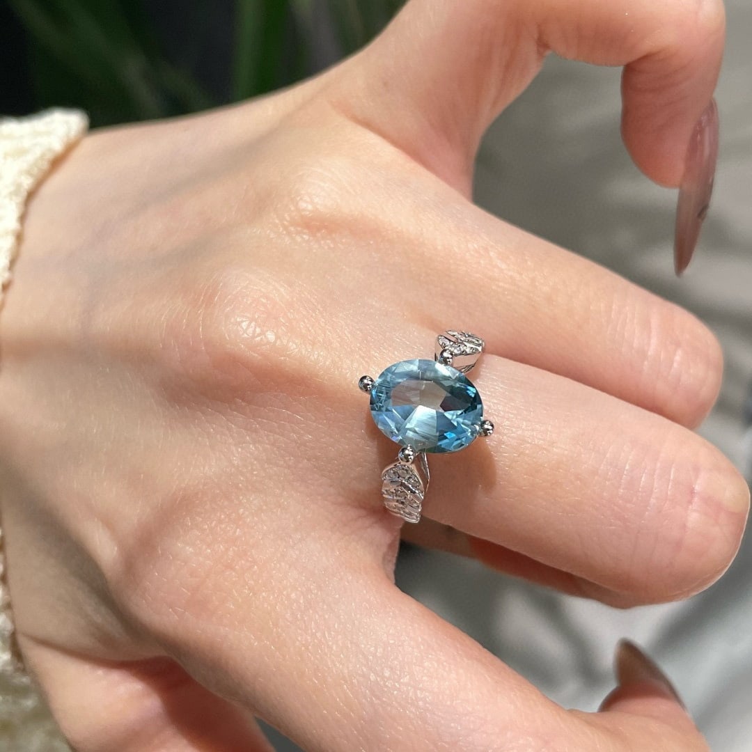 14k Gold 2.35 Ct Natural Aquamarine & Diamond Ring - 7