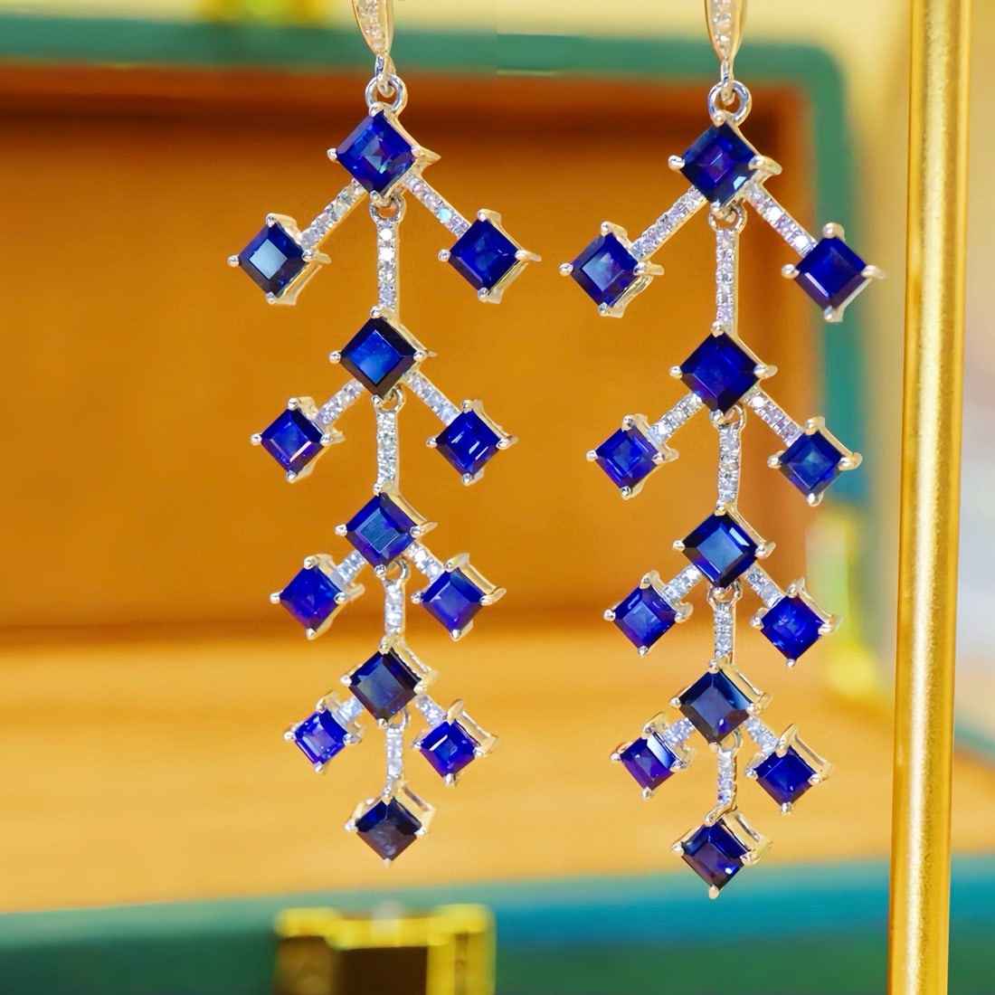14k Gold 5.63 Ctw Natural Sapphire & Diamond Earrings - 5