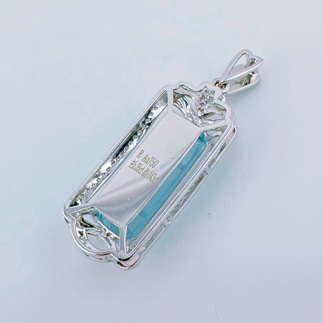 14k Gold 5.35 Ct Natural Aquamarine & Diamond Pendant( Without Chain ) - 4