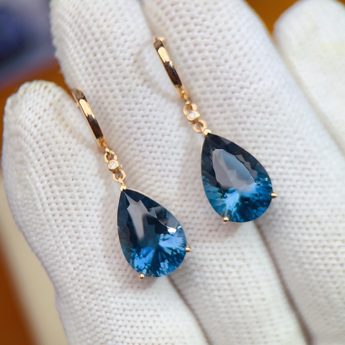14k Gold 11.41 Ctw Natural Topaz & Diamond Earrings - 4