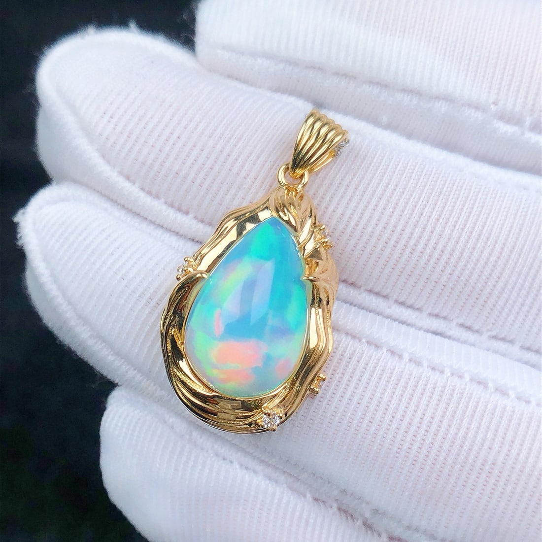 14k Gold 4.85 Ctw Natural Opal & Diamond Pendant( Without Chain ) - 4