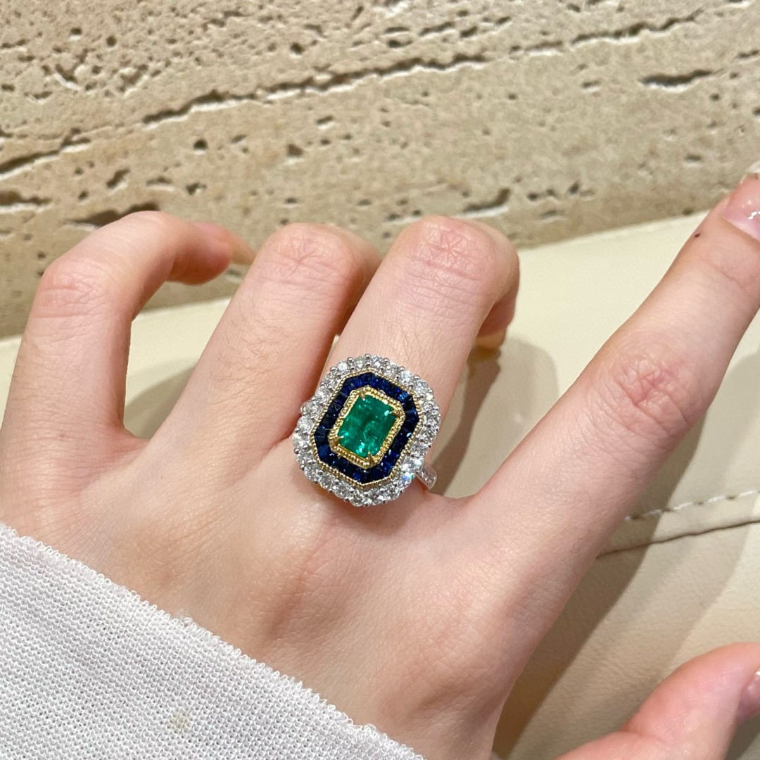 14k Gold 2.1 Ctw Vivid Green Natural Emerald & Sapphire Ring/pendant( Without Chain ) - 8