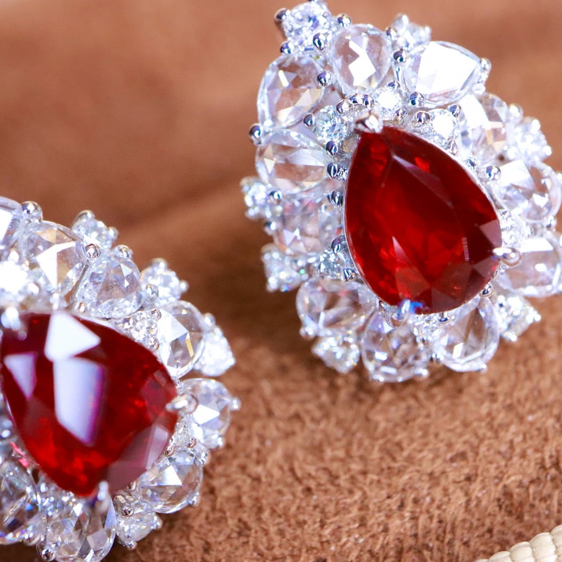 14k Gold 3.09 Ctw Natural Ruby & Diamond Earrings - 6