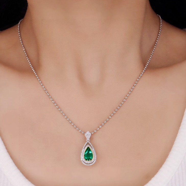 14k Gold 1.55 Ctw Vivid Green Natural Emerald & Diamond Pendant( Without Chain ) - 4