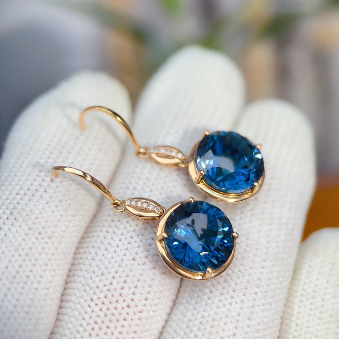 14k Gold 9.78 Ctw Natural Topaz & Diamond Earrings - 2