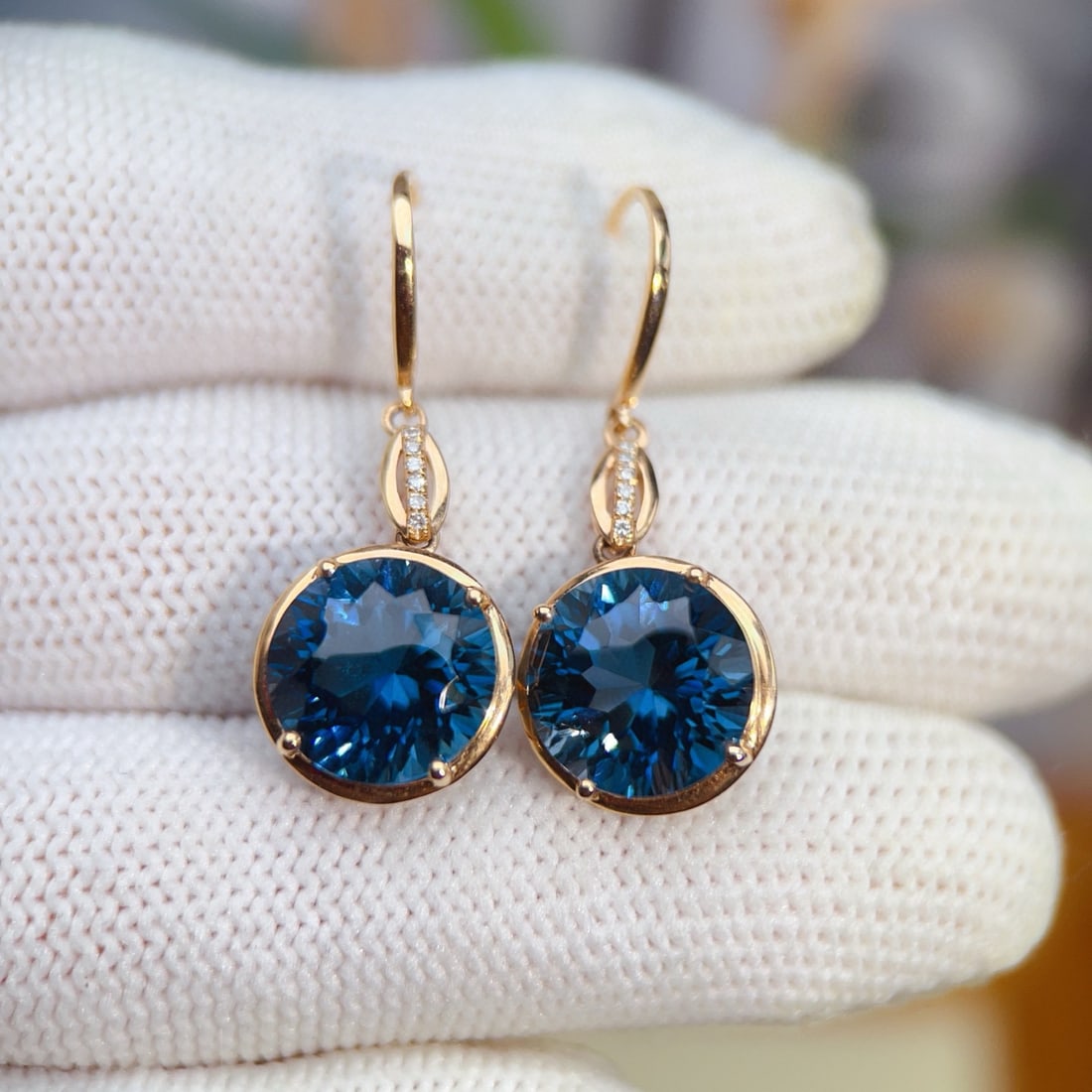 14k Gold 9.78 Ctw Natural Topaz & Diamond Earrings - 6
