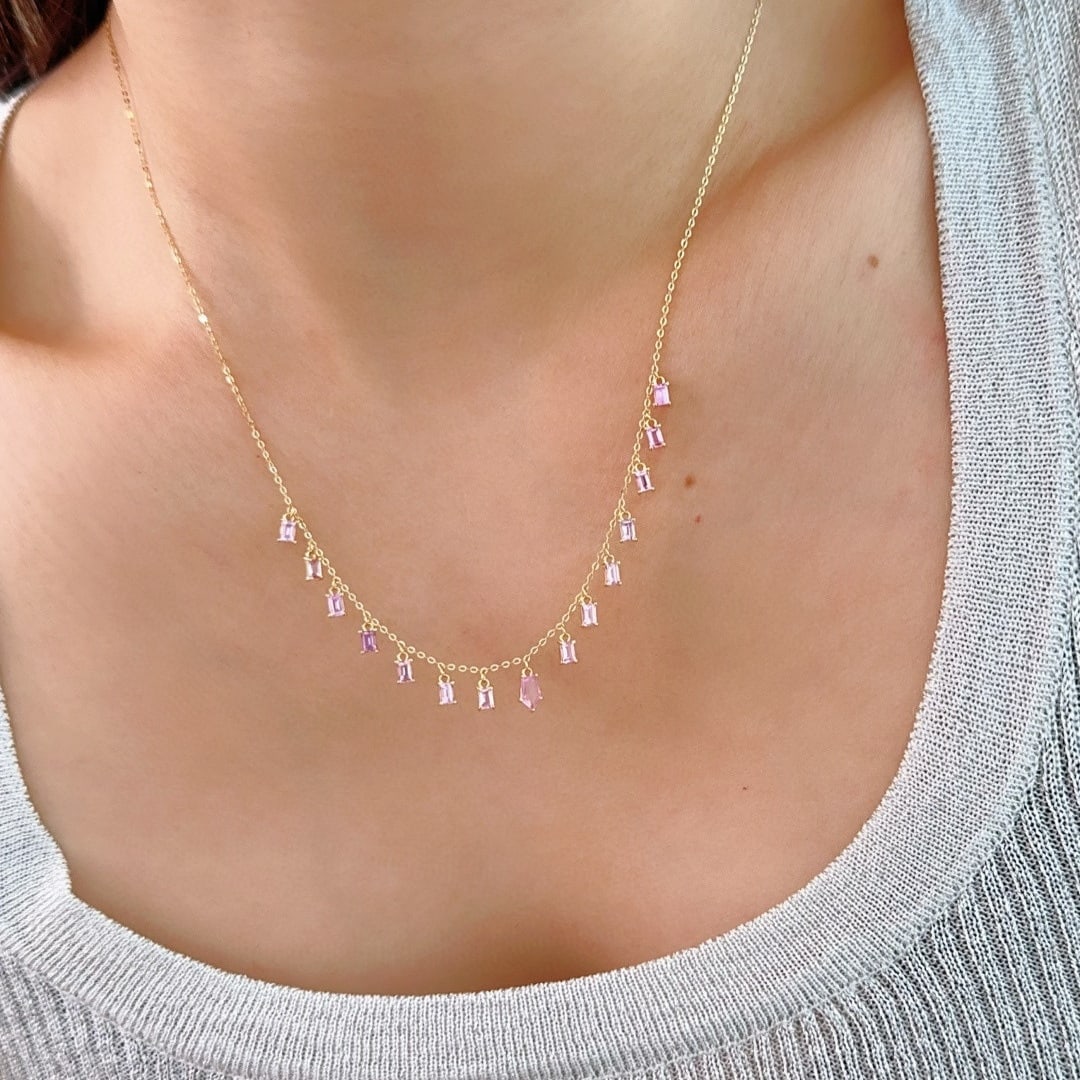 14k Gold 1.49 Ct Natural Sapphire Necklace - 7