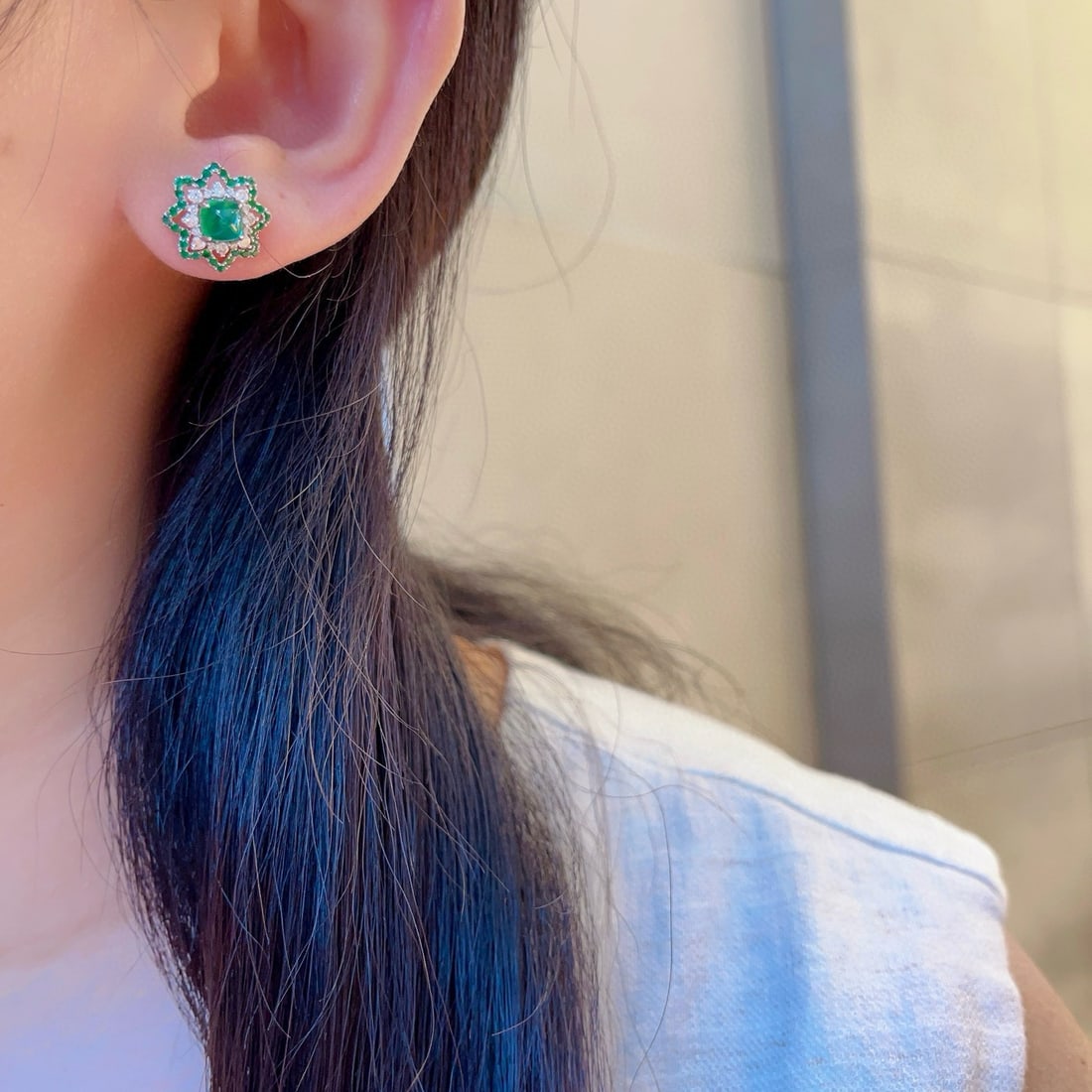 14k Gold 2.46 Ctw Vivid Green Natural Emerald & Diamond Earrings - 2