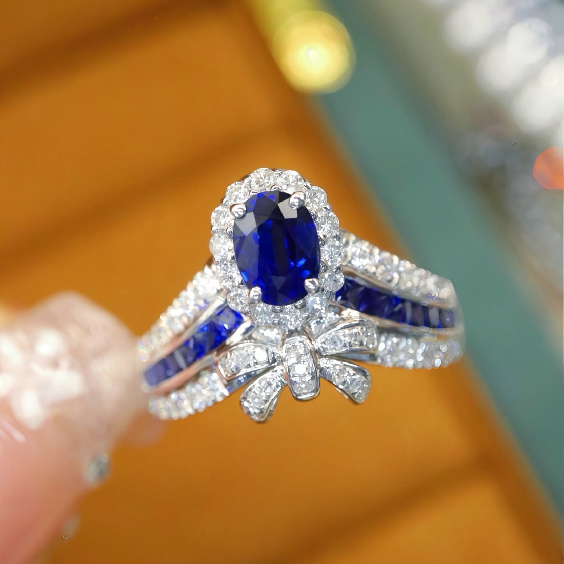 14k Gold 1.06 Ctw Natural Sapphire & Diamond Ring: Ref:231088336 // gold content:14k gold // ring size:7. 25us // // main gemstone:sapphire // shape:oval // carat weight:0. 66ct // color:royal blue // treatment:natural // // adjacent gemstone 2 :