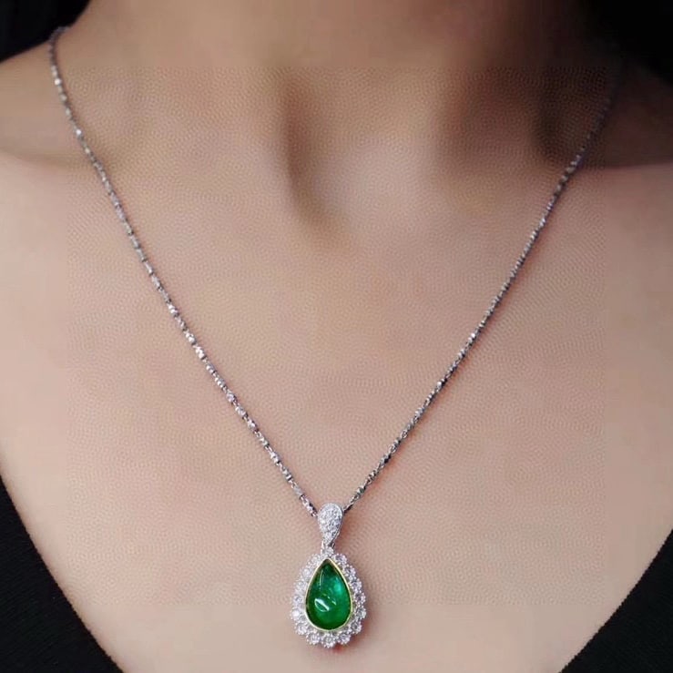 14k Gold 1.34 Ctw Vivid Green Natural Emerald & Diamond Pendant( Without Chain ) - 4