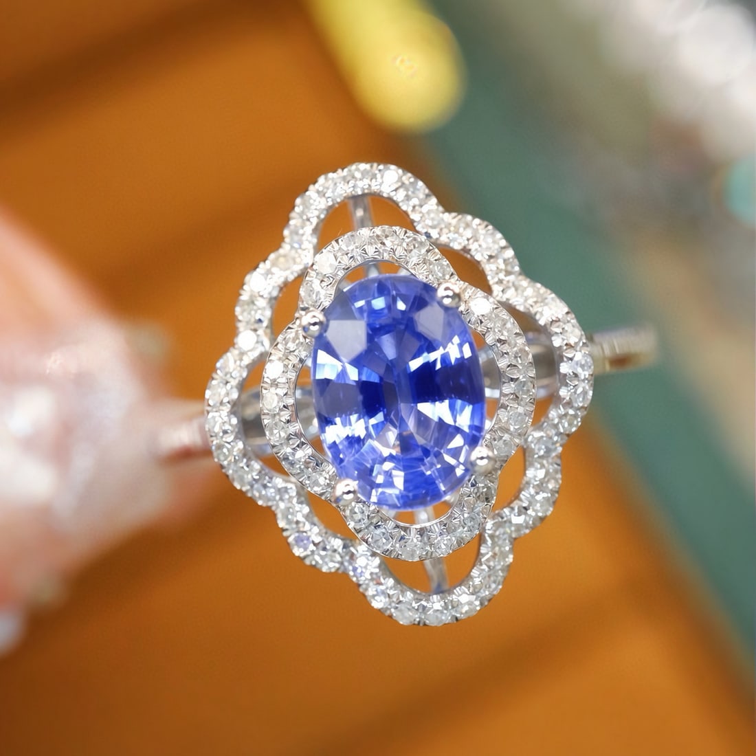 14k Gold 1.35 Ctw Natural Sapphire & Diamond Ring: Ref:231088373 // gold content:14k gold // ring size:7. 25us // // main gemstone:sapphire // shape:oval // carat weight:1. 16ct // color:cornflower blue // treatment:natural // // adjacent gemstone 2