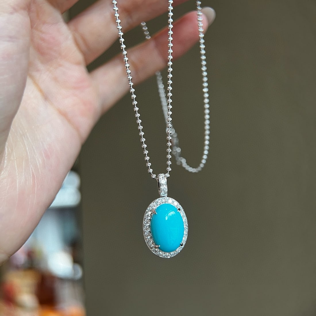 14k Gold 5.23 Ctw Natural Blue Turquoise & Lab Grown Diamond Pendant( Without Chain ) - 2
