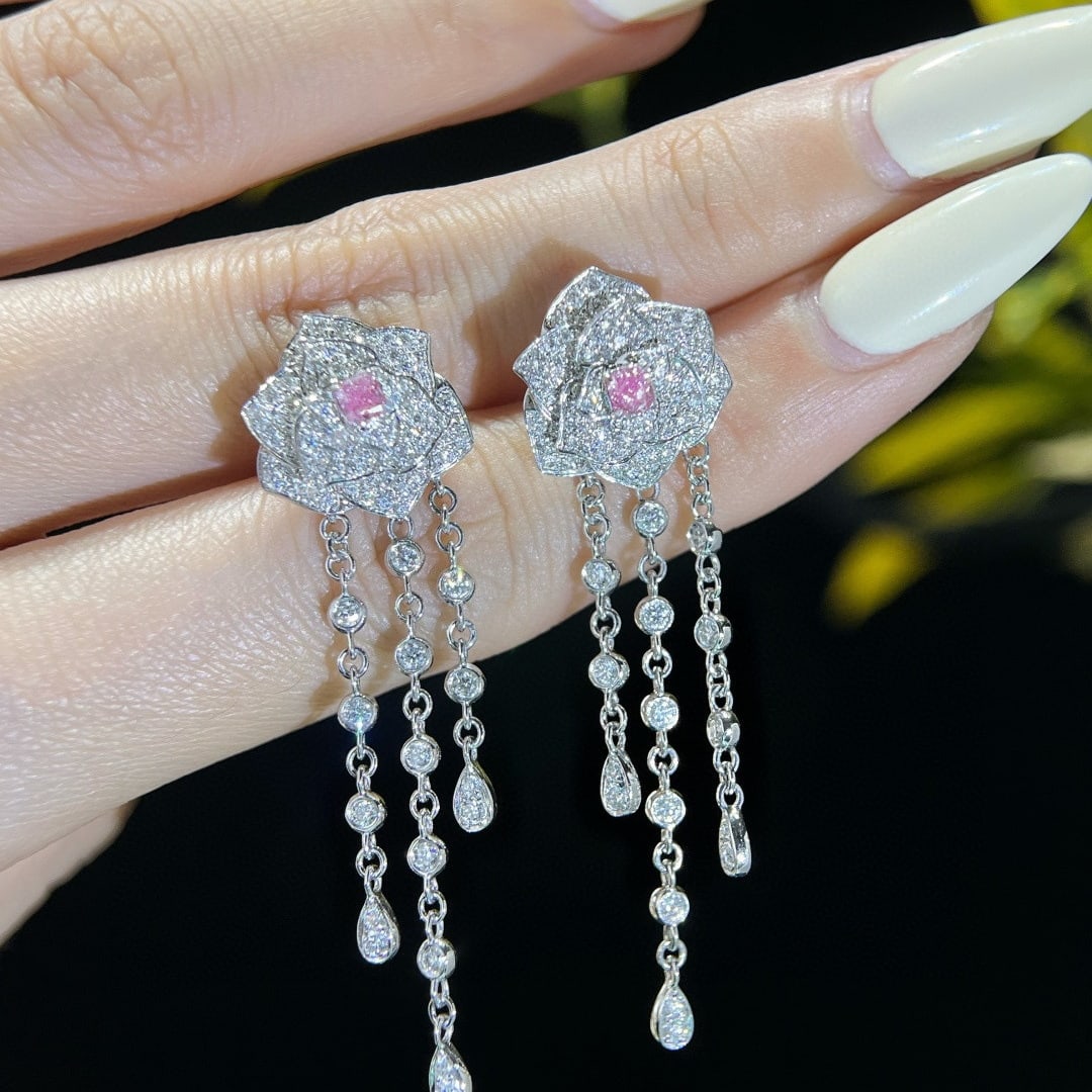 14k Gold 2.15 Ctw Natural Pink Diamond & Diamond Earrings - 2