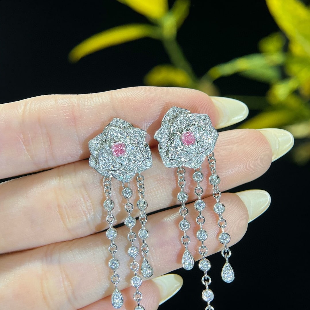14k Gold 2.15 Ctw Natural Pink Diamond & Diamond Earrings - 3