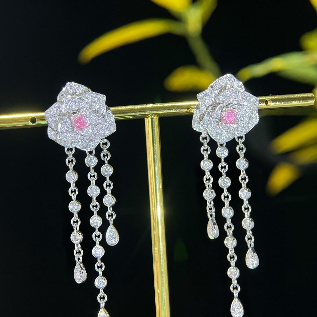 14k Gold 2.15 Ctw Natural Pink Diamond & Diamond Earrings - 6