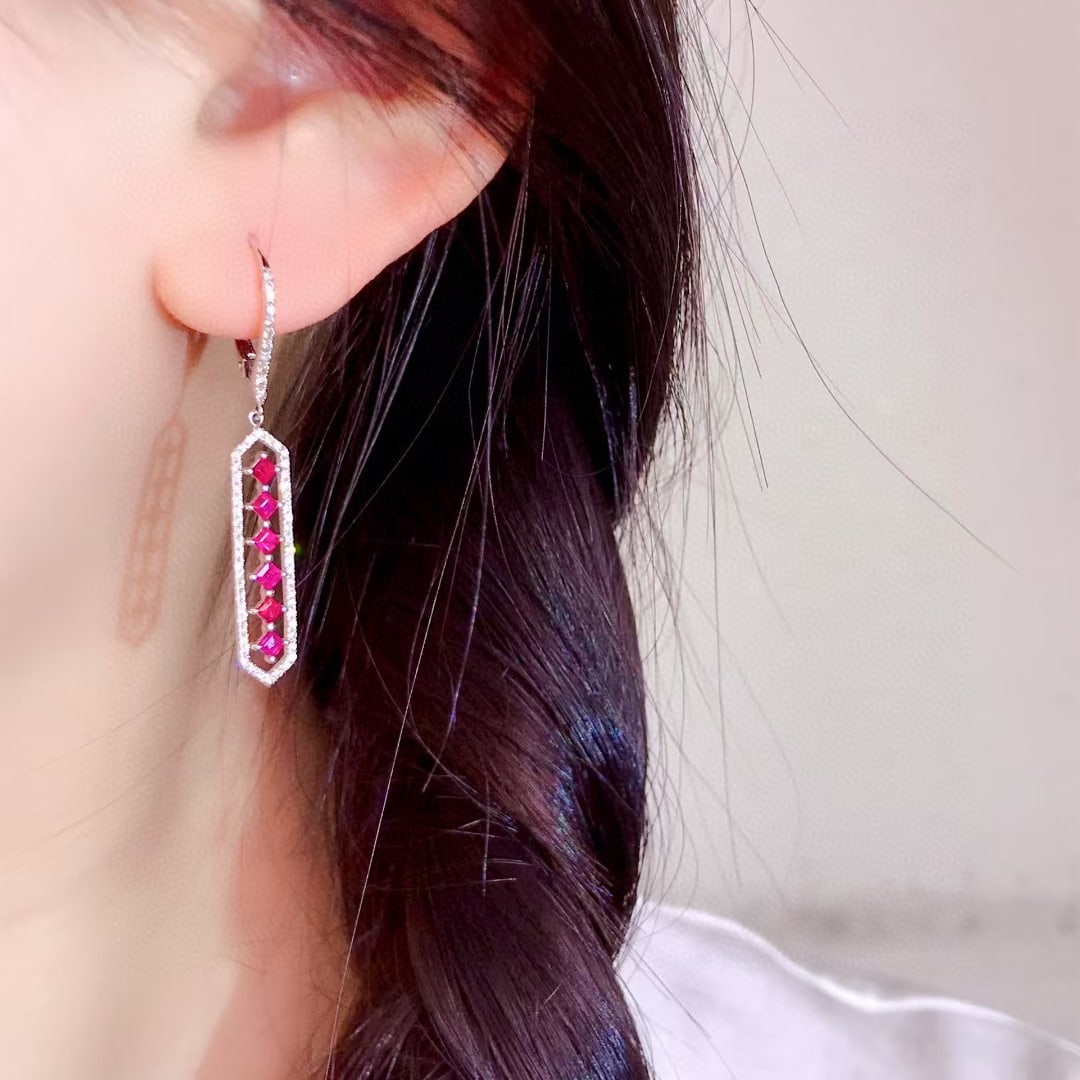 14k Gold 1.30 Ctw Natural Ruby & Diamond Earrings - 4