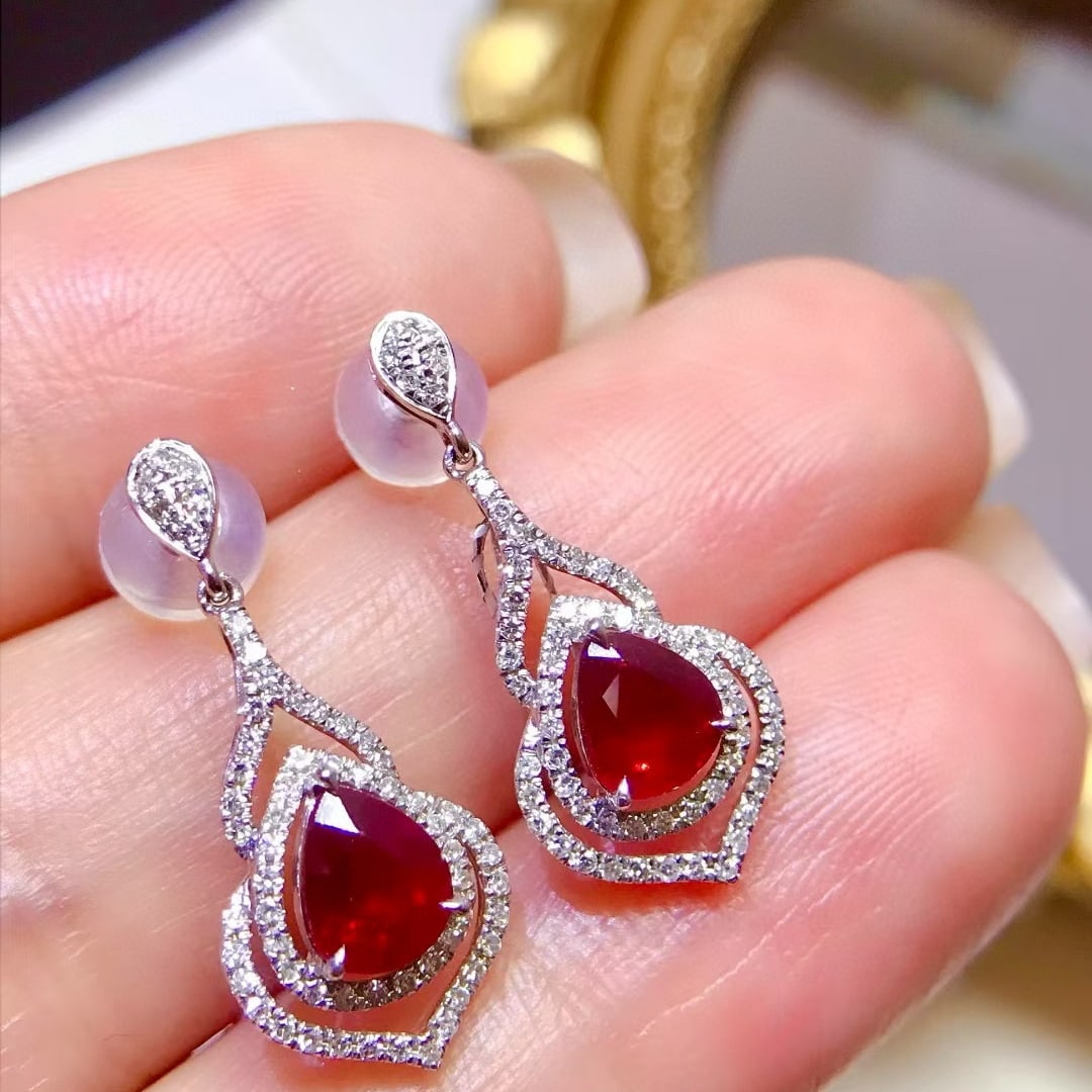 14k Gold 1.89 Ctw Natural Ruby & Diamond Earrings - 2