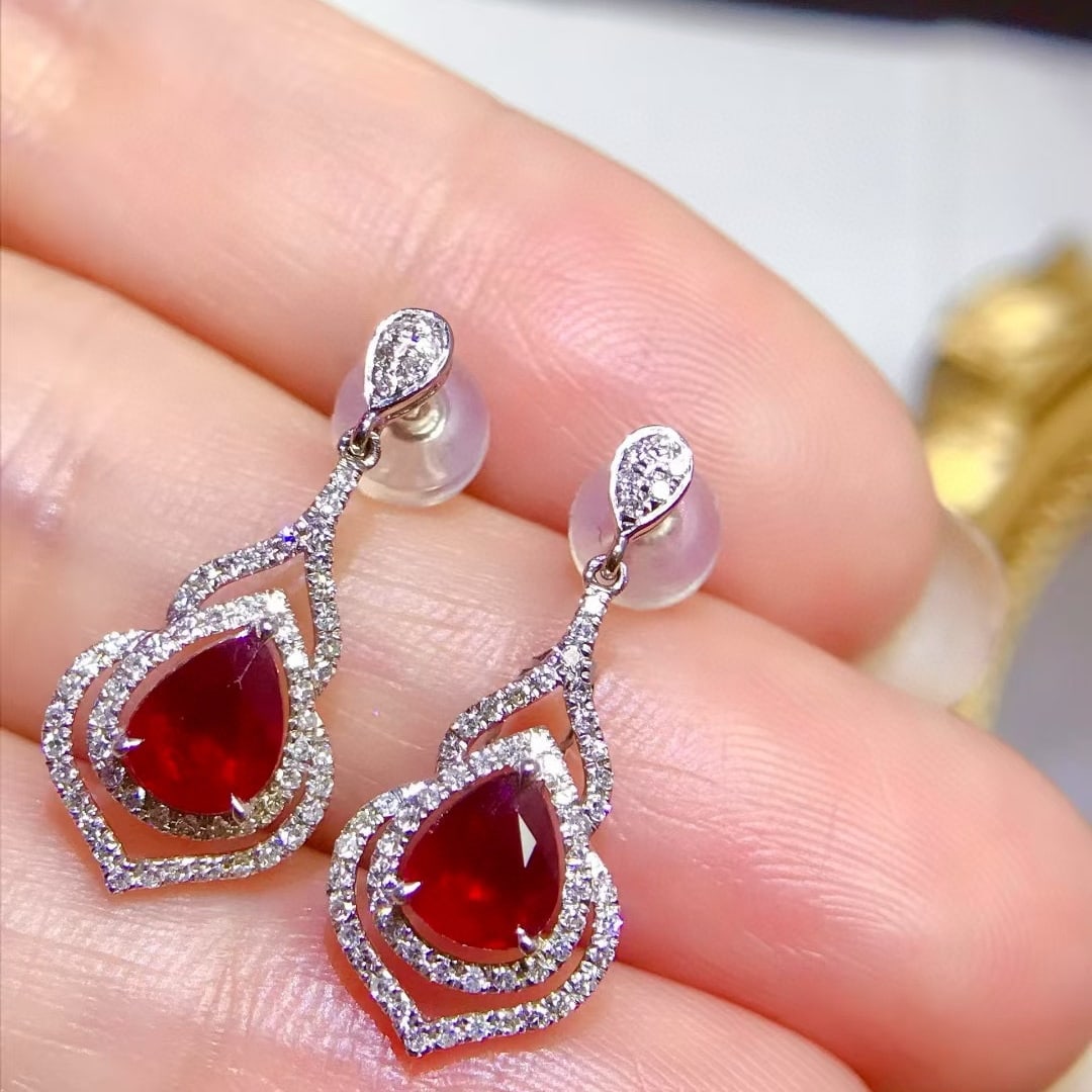 14k Gold 1.89 Ctw Natural Ruby & Diamond Earrings - 4