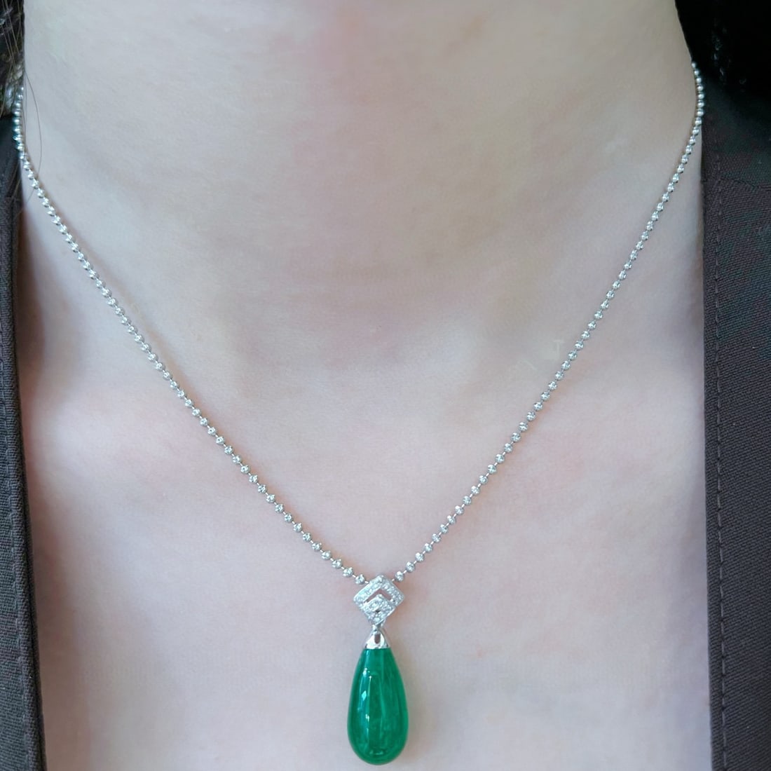 14k Gold 4.98 Ct Natural Emerald & Diamond Pendant( Without Chain ) - 2