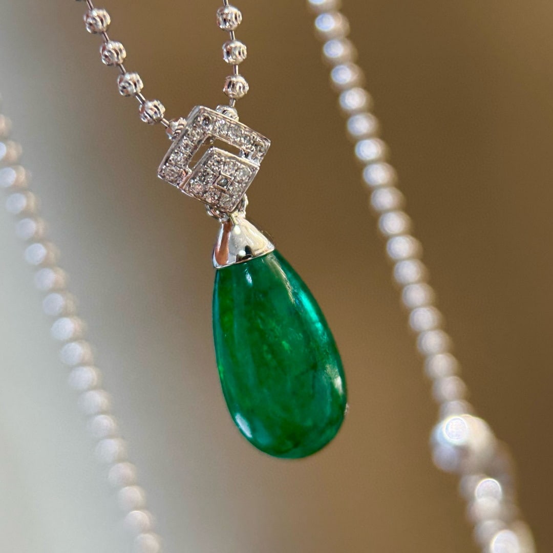14k Gold 4.98 Ct Natural Emerald & Diamond Pendant( Without Chain ) - 6
