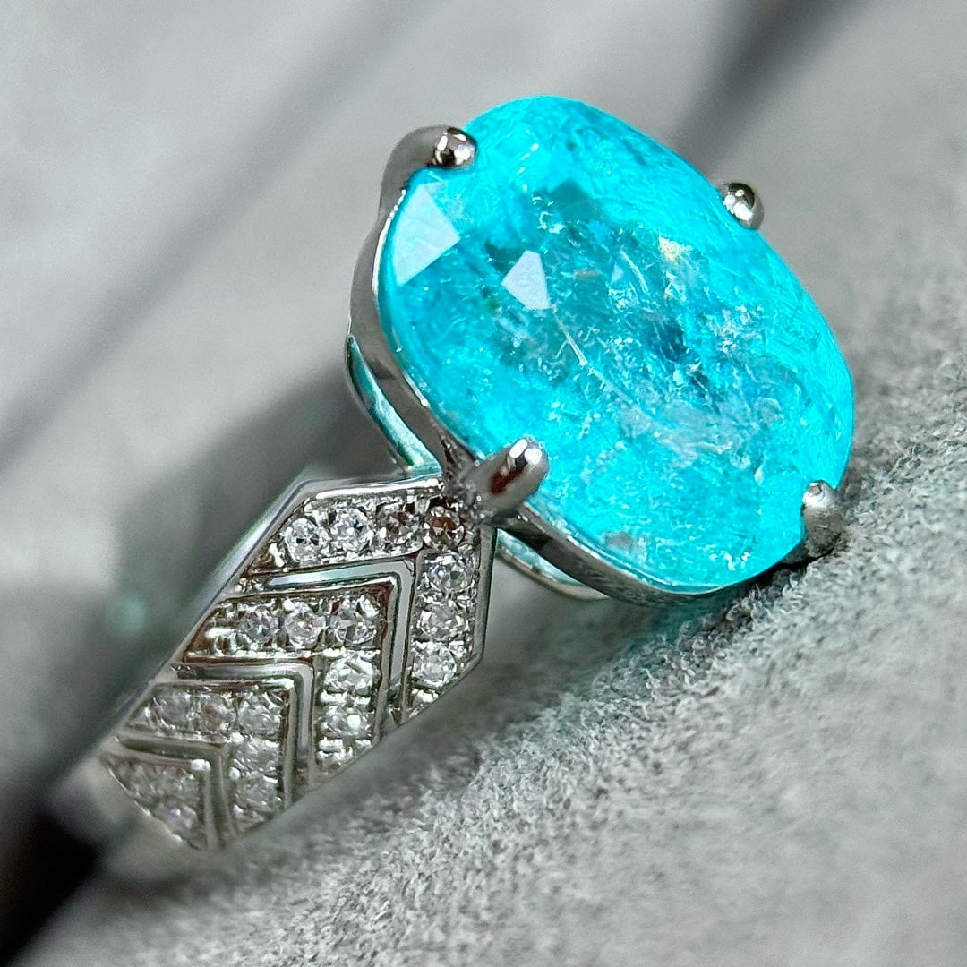 14k Gold 3.91 Ctw Natural Paraiba Tourmaline & Diamond Ring - 6