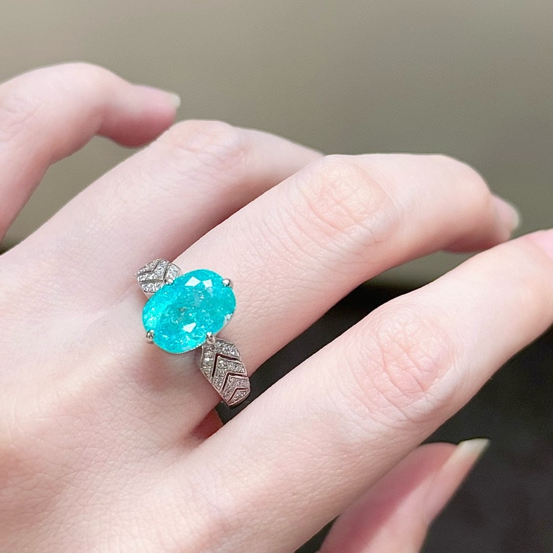 14k Gold 3.91 Ctw Natural Paraiba Tourmaline & Diamond Ring - 8