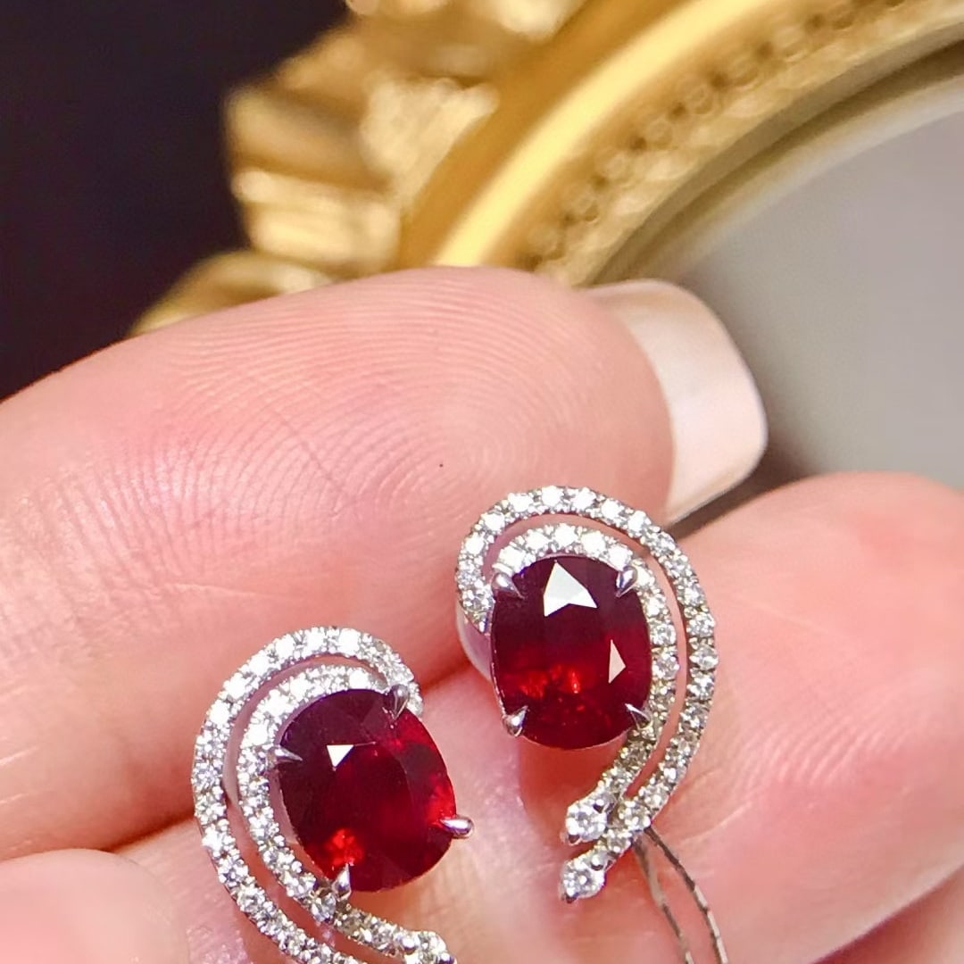 14k Gold 2.0 Ctw Natural Ruby & Diamond Earrings - 3