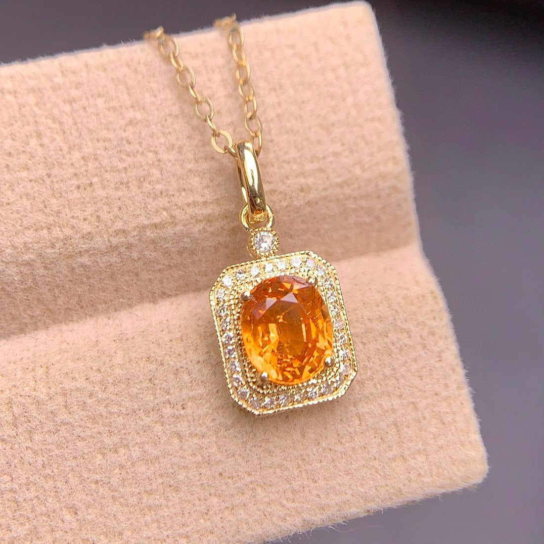 14k Gold 1.4 Ct Natural Spessartine & Diamond Pendant( Without Chain ) - 4