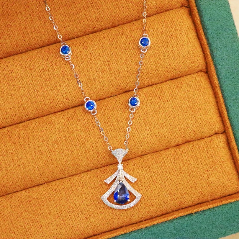 14k Gold 1.08 Ctw Natural Sapphire & Diamond Necklace - 5