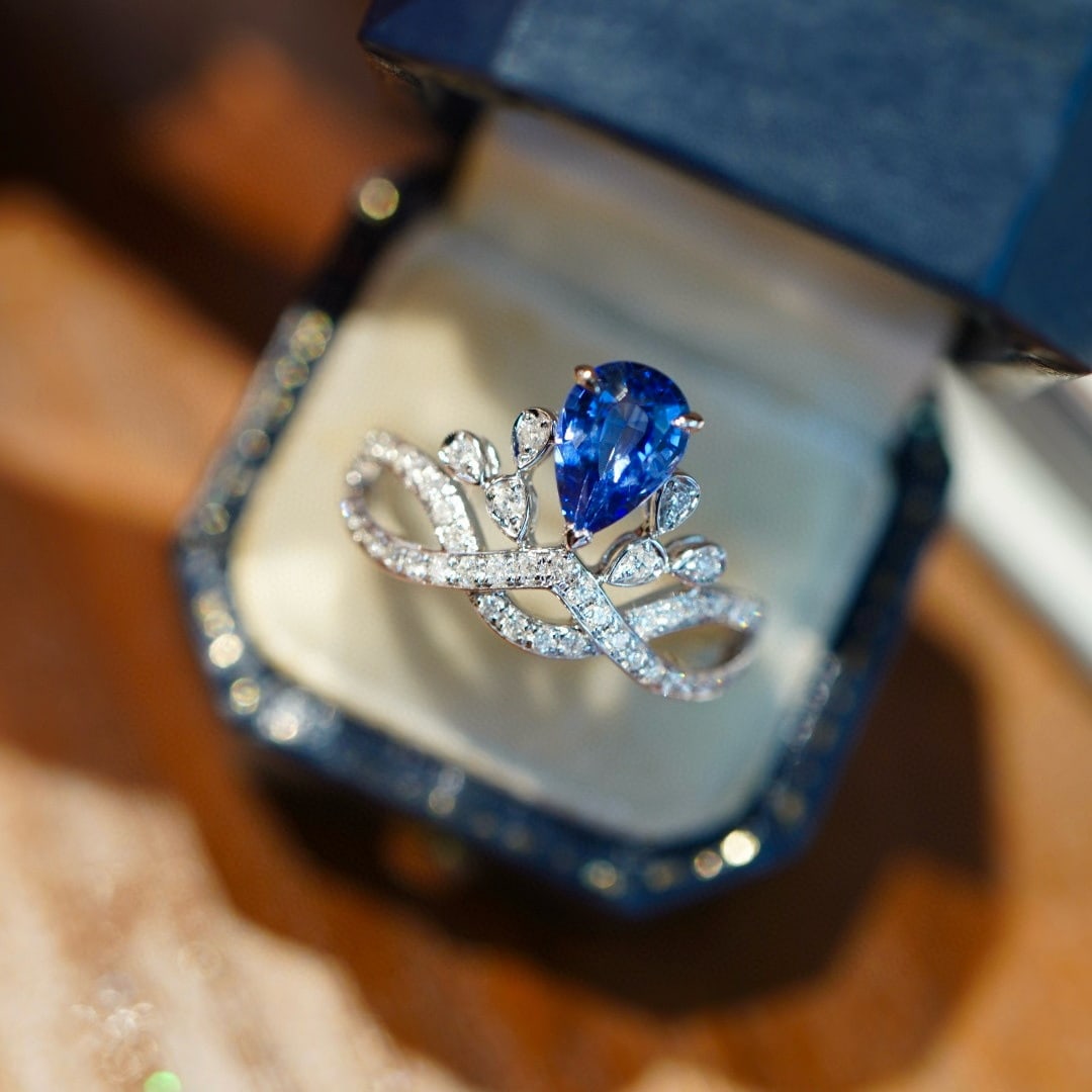 14k Gold 1 Ct Natural Sapphire & Diamond Ring - 5