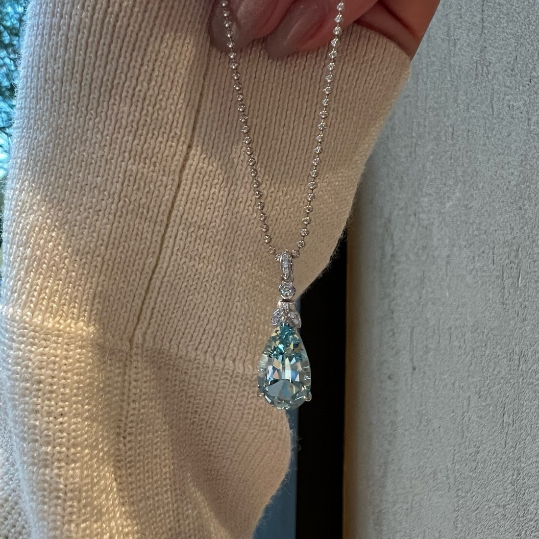 14k Gold 3.96 Ctw Natural Aquamarine & Diamond Pendant( Without Chain ) - 2